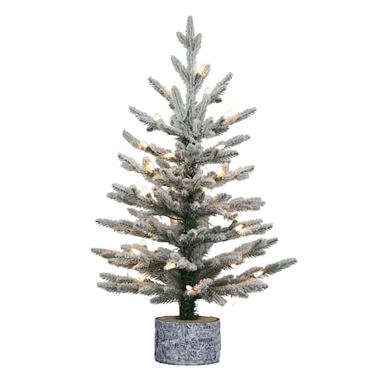 6 Pack: 2ft. Pre-Lit Potted Flocked Pencil Arctic Fir Artificial Christmas Tree, Clear Lights